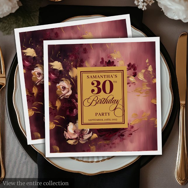 Lovely Burgundy Blush Gold 30th Birthday Napkins (Lovely Burgundy Blush Gold 30th Birthday Napkins)