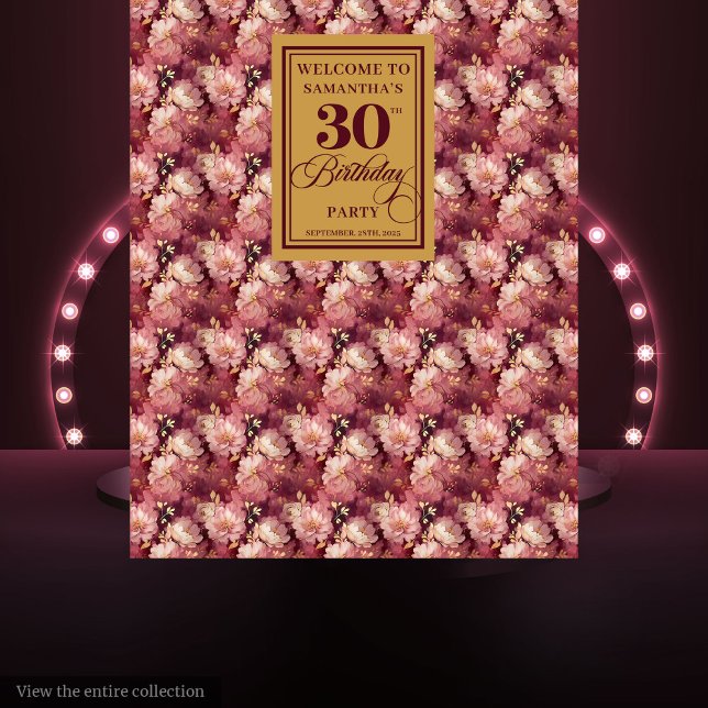 Lovely Burgundy Blush Gold 30th Birthday Party  Tapestry (Lovely Burgundy Blush Gold 30th Birthday Party Tapestry )