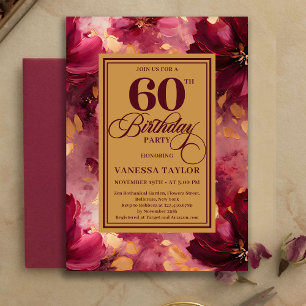 Lovely Burgundy Blush Gold Style 60th Birthday   Invitation