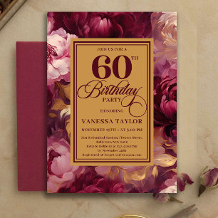 Lovely Burgundy Blush Gold Style 60th Birthday   Invitation