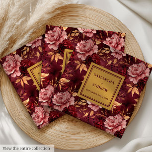 Lovely Burgundy Blush Gold Wedding Dinner Napkins