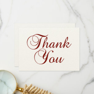 Lovely Burgundy Calligraphy Script Ecru Thank You Card
