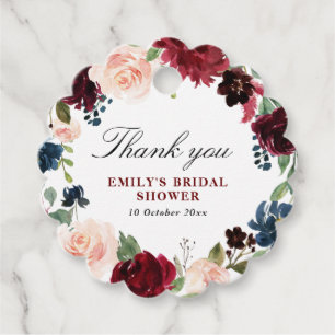 lovely burgundy floral thank you bridal shower favour tags