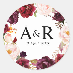 lovely burgundy floral wedding sticker