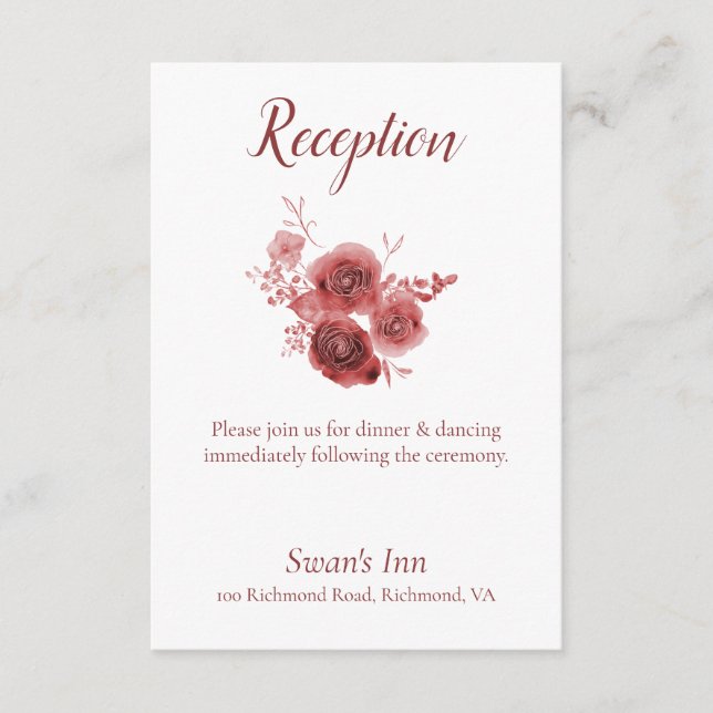 Lovely burgundy white Watercolor Floral Reception Enclosure Card (Front)