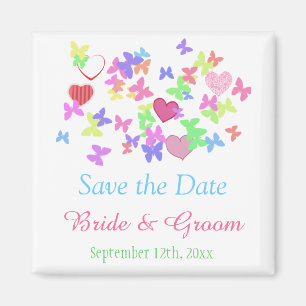 Lovely butterflies, pink hearts save the date magnet