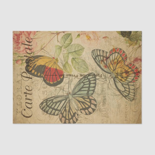 Lovely Butterflies Roses French Ephemera Decoupage Tissue Paper (Front)