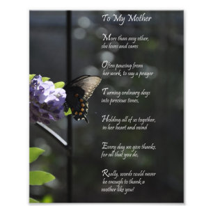 Lovely Butterfly "To My Mother" Thank You Poem Photo Print