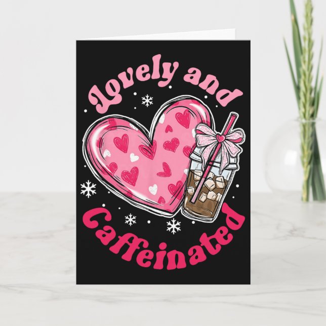 Lovely Caffeinated Valentine Coquette Bow Heart  Card (Front)