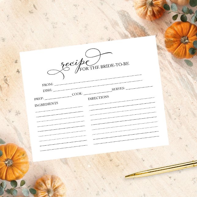 Lovely Calligraphy Bridal Shower Recipe Cards (Creator Uploaded)