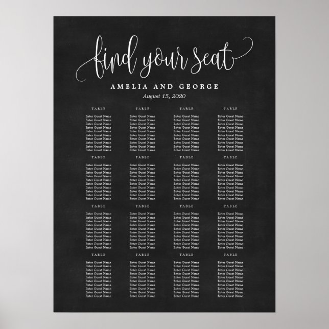 Lovely Calligraphy EDITABLE COLOR Seating Chart (Front)