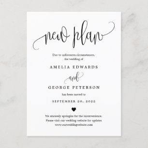 Lovely Calligraphy EDITABLE COLOR Wedding Update Postcard