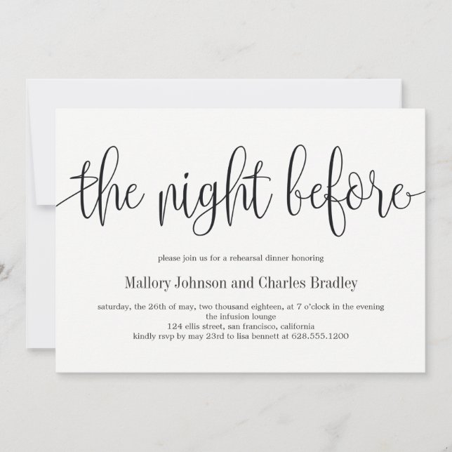 Lovely Calligraphy Rehearsal Dinner Invitation (Front)