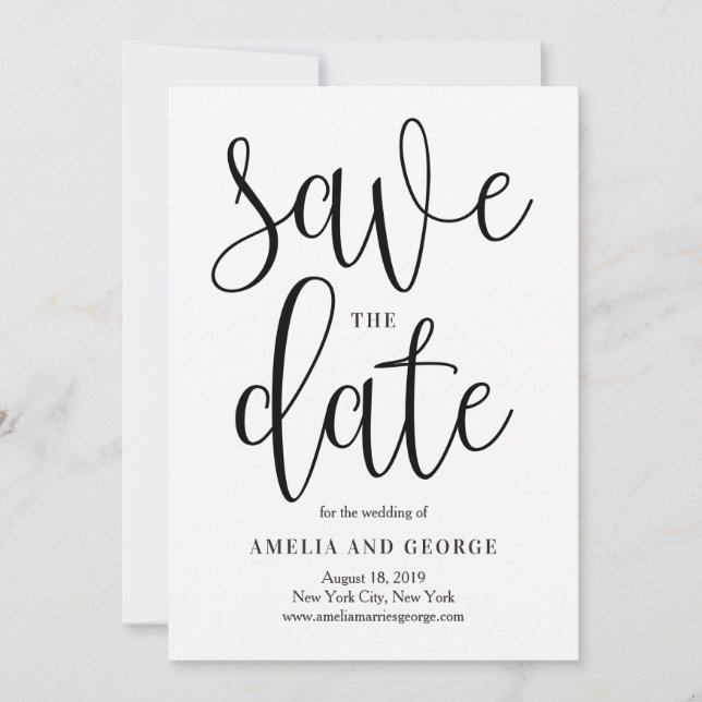 Lovely Calligraphy Save The Date Card (Front)