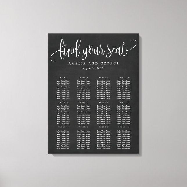 Lovely Calligraphy Seating Chart Wrapped Canvas (Front)