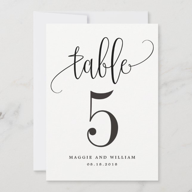 Lovely Calligraphy Table Number Card (Front)