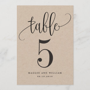 Lovely Calligraphy Table Number Card Kraft