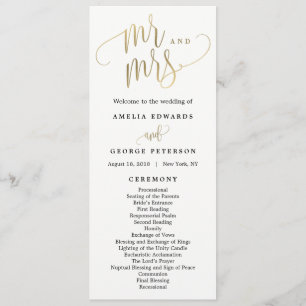 Lovely Calligraphy Wedding Program Faux Gold Programme