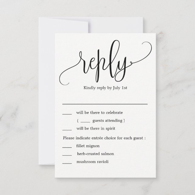 Lovely Calligraphy Wedding RSVP with Menu Options Invitation (Front)