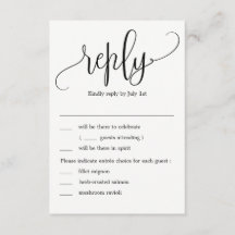 Lovely Calligraphy Wedding RSVP with Menu Options