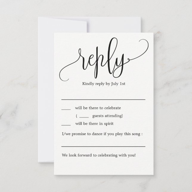 Lovely Calligraphy Wedding RSVP Without Menu Invitation (Front)