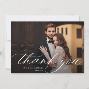 lovely calligraphy wedding thank you photo card
