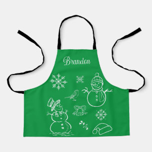 Lovely Cartoon Snowman Snowflakes Christmas Winter Apron