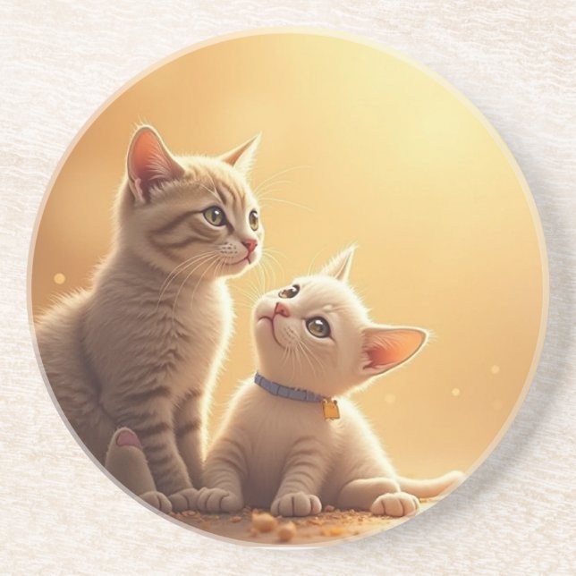 Lovely Cat Couple Coaster (Front)