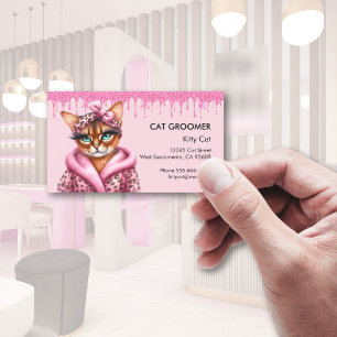 Lovely Cat Groomer Sitter Pink Glitter Dripping Business Card