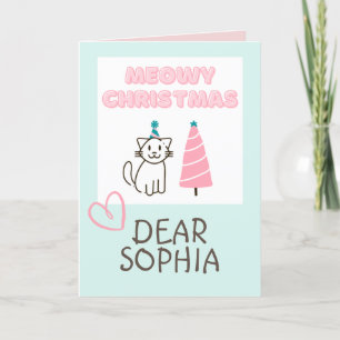 Lovely Cat in a Hat&Tree Happy Christmas Pastel Card