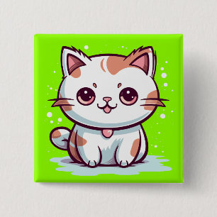 Lovely Cat Kawaii Style Clipart 15 Cm Square Badge