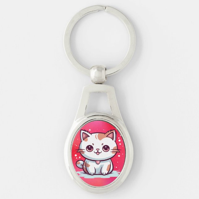 Lovely Cat Kawaii Style Clipart Key Ring (Front)
