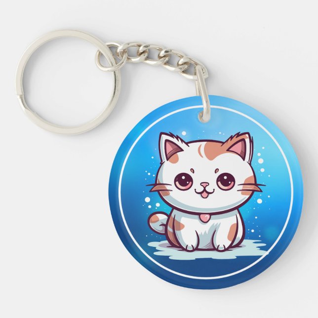 Lovely Cat Kawaii Style Clipart Key Ring (Front)