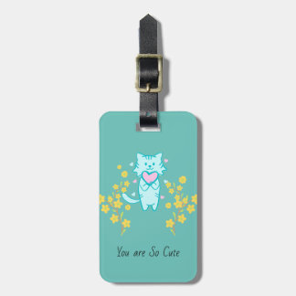 Lovely Cat with yellow flowers Luggage Tag