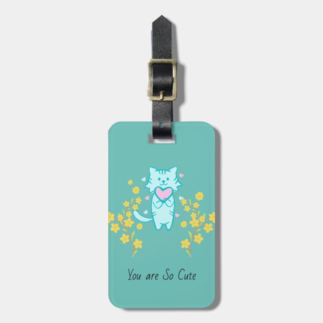 Lovely Cat with yellow flowers Luggage Tag (Front Vertical)