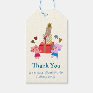 Lovely Cats and Gifts Yellow Kids Birthday Party Gift Tags
