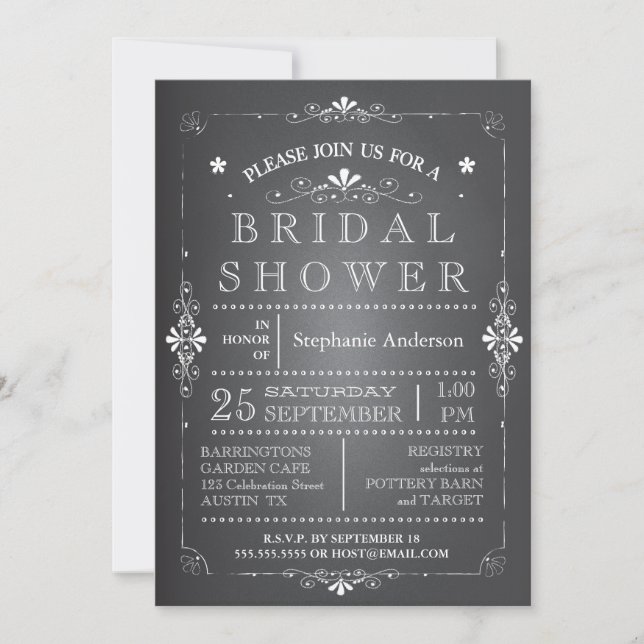 Lovely Chalkboard Bridal Shower Invitation (Front)