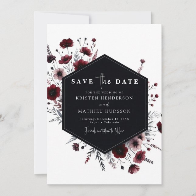 Lovely Chic Burgundy Wedding Save The Date (Front)