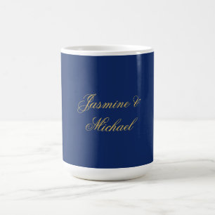 Lovely Chic Calligraphy Couple Names Blue & Gold C Coffee Mug