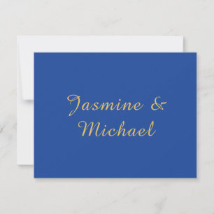 Lovely Chic Calligraphy Couple Names Blue & Gold Card