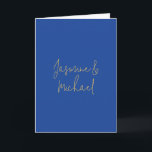 Lovely Chic Calligraphy Couple Names Blue & Gold Card<br><div class="desc">You Can Easily Change the Fonts,  Background Image and Colour,  Letter Characters.</div>