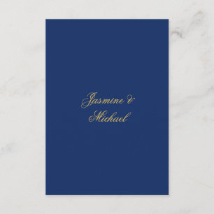 Lovely Chic Calligraphy Couple Names Blue & Gold Enclosure Card