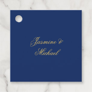 Lovely Chic Calligraphy Couple Names Blue & Gold Favour Tags