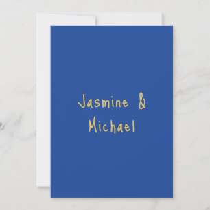 Lovely Chic Calligraphy Couple Names Blue & Gold Holiday Card