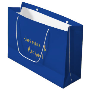 Lovely Chic Calligraphy Couple Names Blue & Gold Large Gift Bag