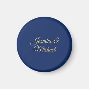 Lovely Chic Calligraphy Couple Names Blue & Gold Magnet
