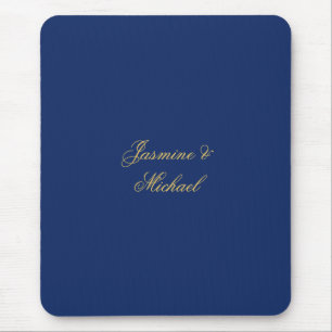 Lovely Chic Calligraphy Couple Names Blue & Gold Mouse Pad