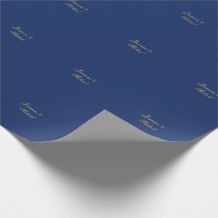 Lovely Chic Calligraphy Couple Names Blue & Gold Wrapping Paper