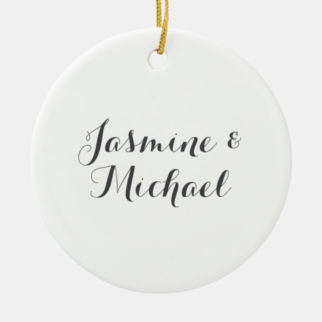 Lovely Chic Calligraphy Couple Names  Ceramic Tree Decoration (Front)