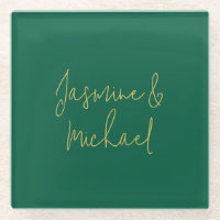Lovely Chic Calligraphy Couple Names Green & Gold